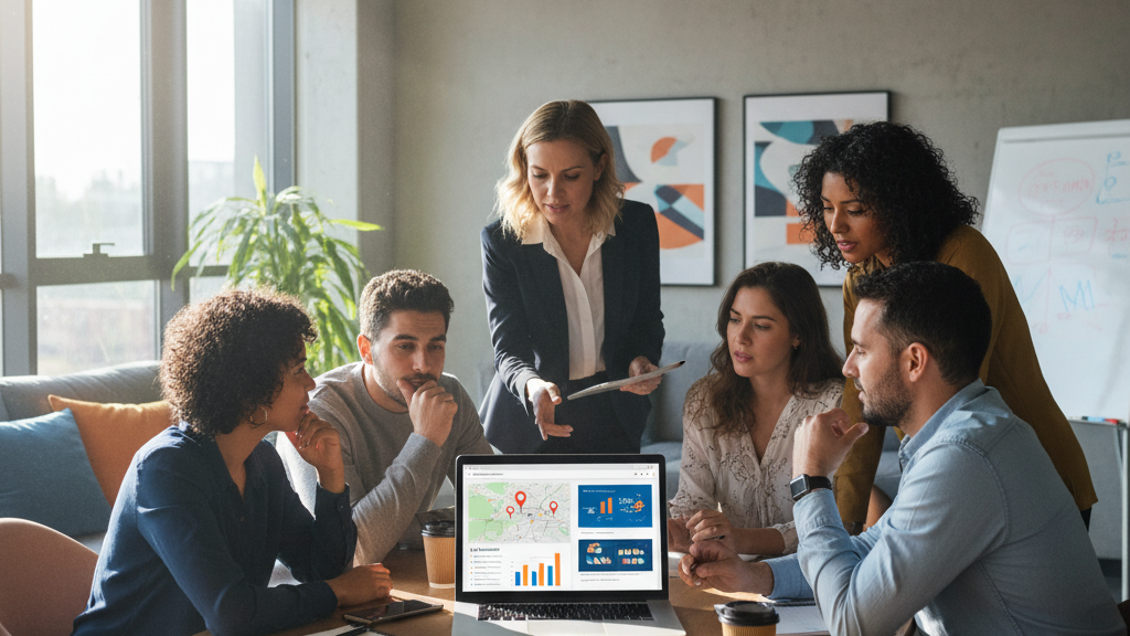 Imagen de agencia de marketing Vértigo en Archena mostrando equipo trabajando en SEO local, diseño web y optimización de conversión (CRO), con mapa de Archena y gráficos de resultados.