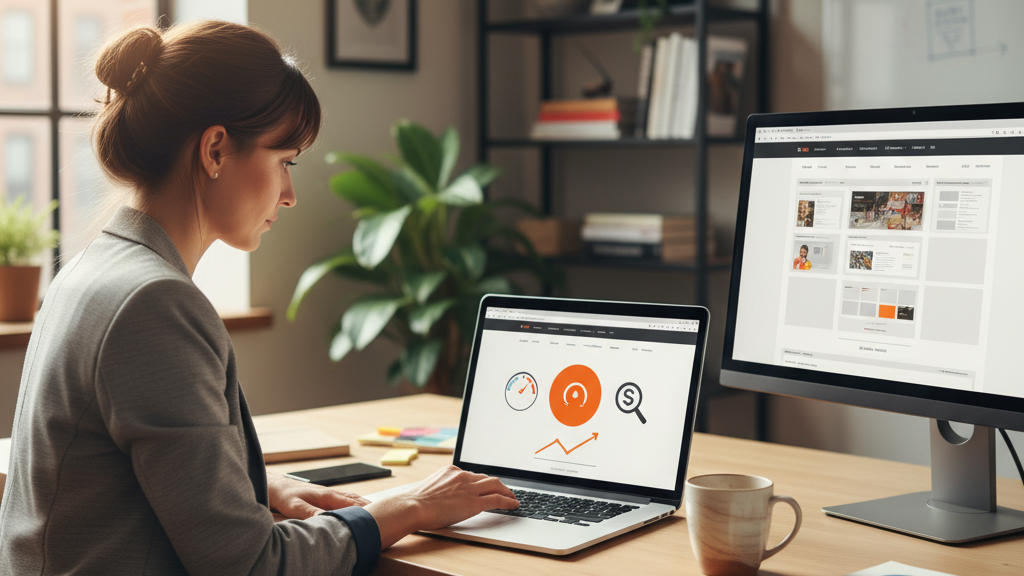 Imagen de un diseñador creando una página web personalizada con elementos de conversión, velocidad y SEO