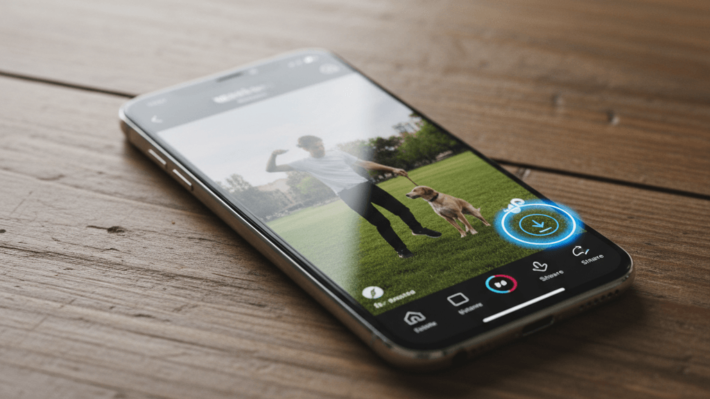 Imagen que ilustra cómo descargar audio tiktok en un teléfono móvil, mostrando la app de TikTok con el ícono de música y el botón de descarga